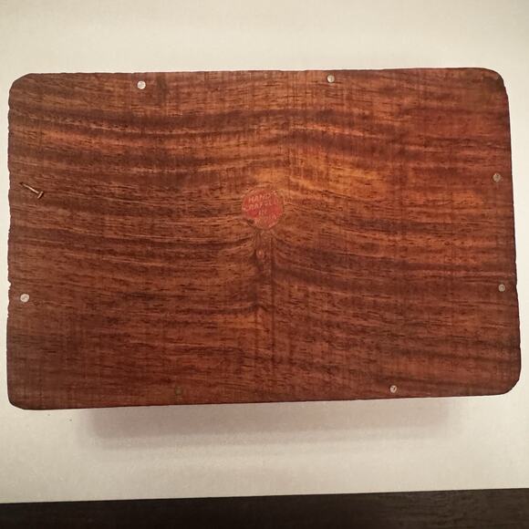 Wooden Box Hand Carved Brass Inlaid Floral Hinged India Vtg Trinket Pen Artisan - Picture 5 of 16